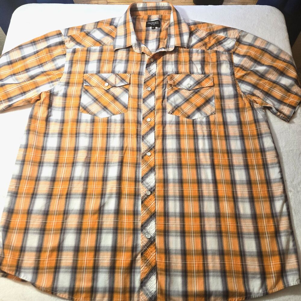 Gioberti Men’s Western Style Pearl Snap Shirt SZ XL Multi Color Plaid Orange